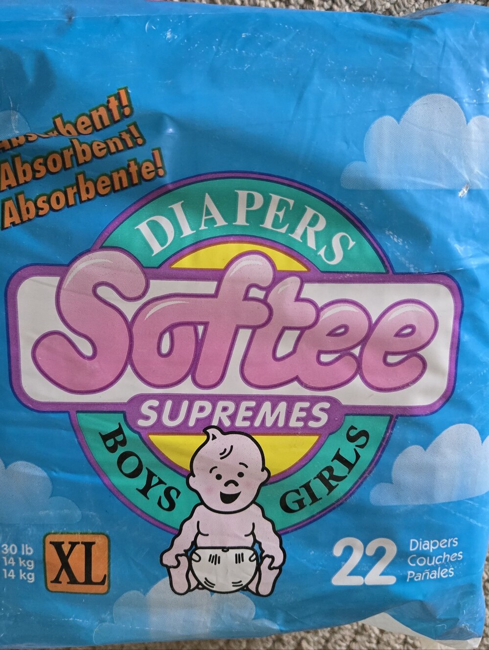 Softee Supremes Blue Baby Diapers - XL, 22 Count